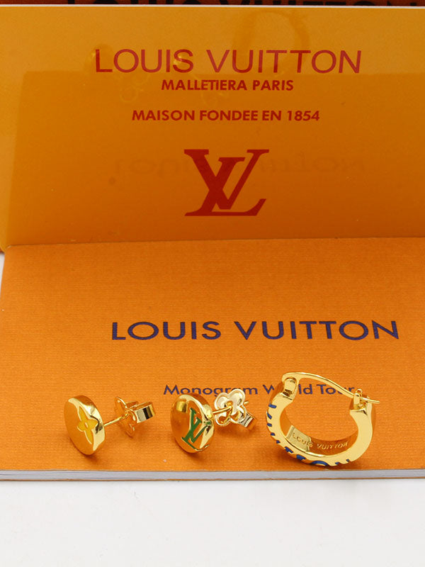 حلق لويس فيتون 3 قطع شعار ملون حلق louis vuitton