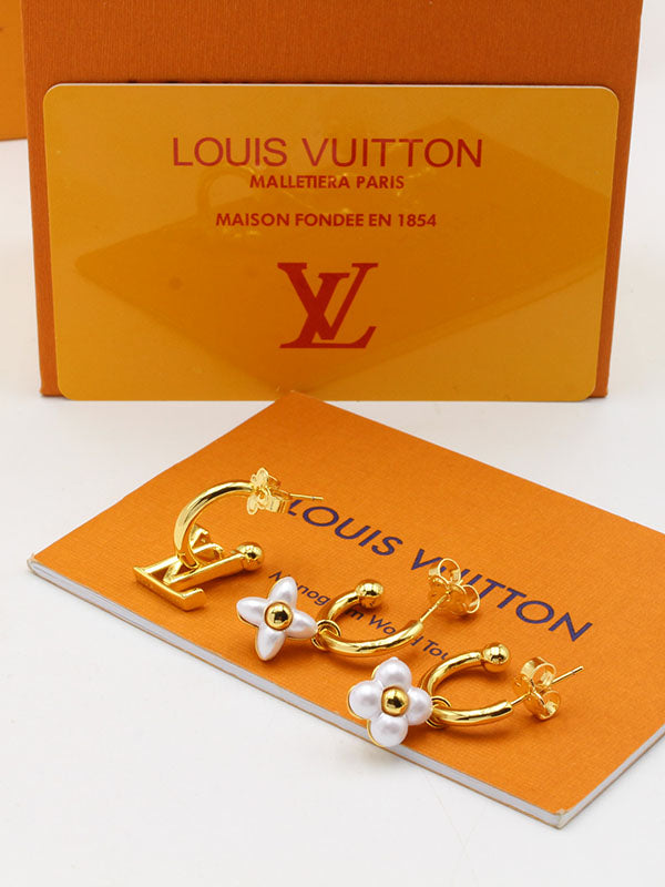 حلق لويس فيتون 3 قطع فلاورز لوقو حلق louis vuitton