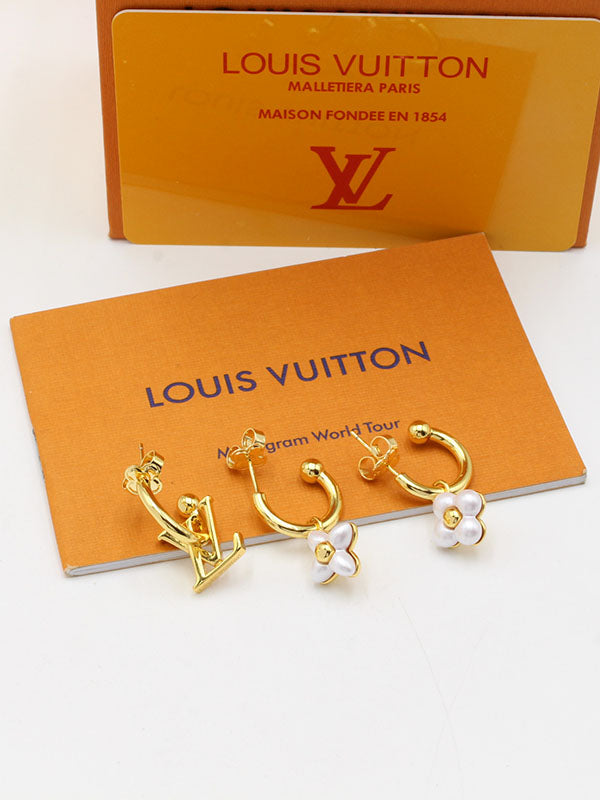 حلق لويس فيتون 3 قطع فلاورز لوقو حلق louis vuitton