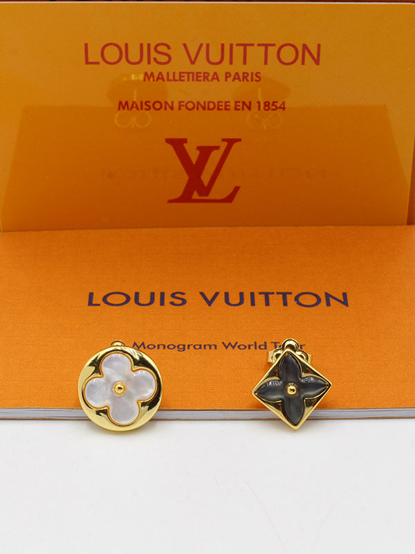 حلق لويس فيتون رمادي وابيض لوقو حلق louis vuitton ذهبي