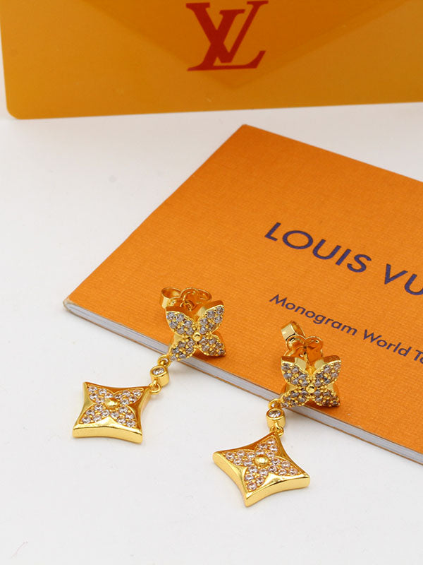 حلق لويس فيتون فلاورز زركون نيو لوقو حلق louis vuitton ذهبي