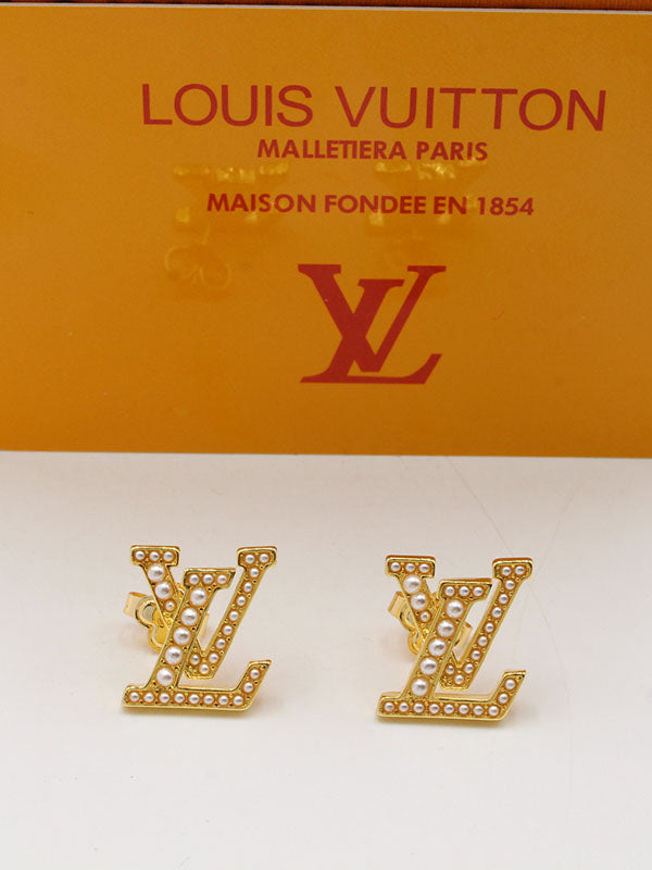 حلق لويس فيتون لوقو بيرل لوقو ذهبي حلق louis vuitton ذهبي