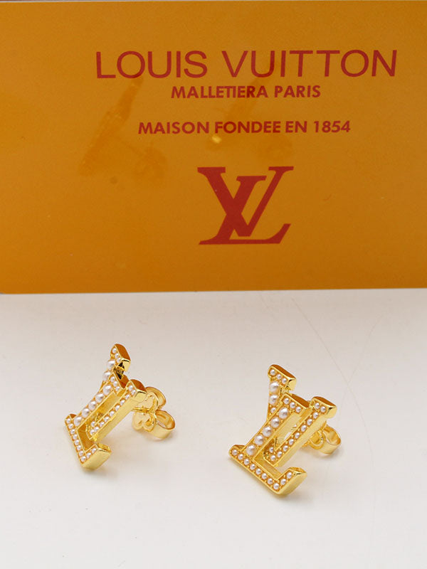 حلق لويس فيتون لوقو بيرل لوقو ذهبي حلق louis vuitton