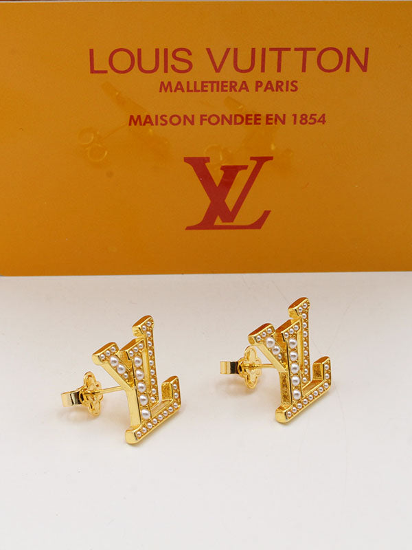 حلق لويس فيتون لوقو بيرل لوقو ذهبي حلق louis vuitton