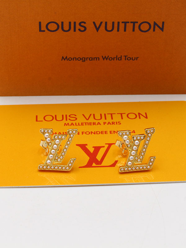 حلق لويس فيتون لوقو بيرل لوقو ذهبي حلق louis vuitton