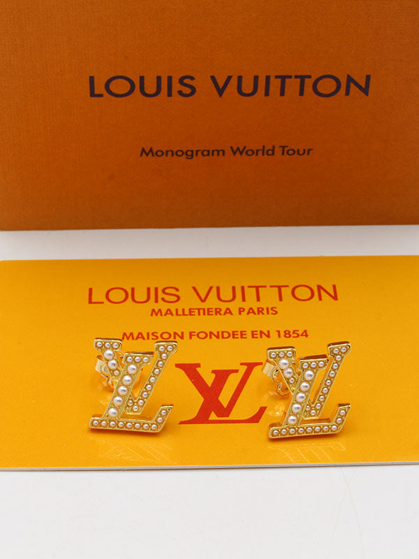 حلق لويس فيتون لوقو بيرل لوقو ذهبي حلق louis vuitton