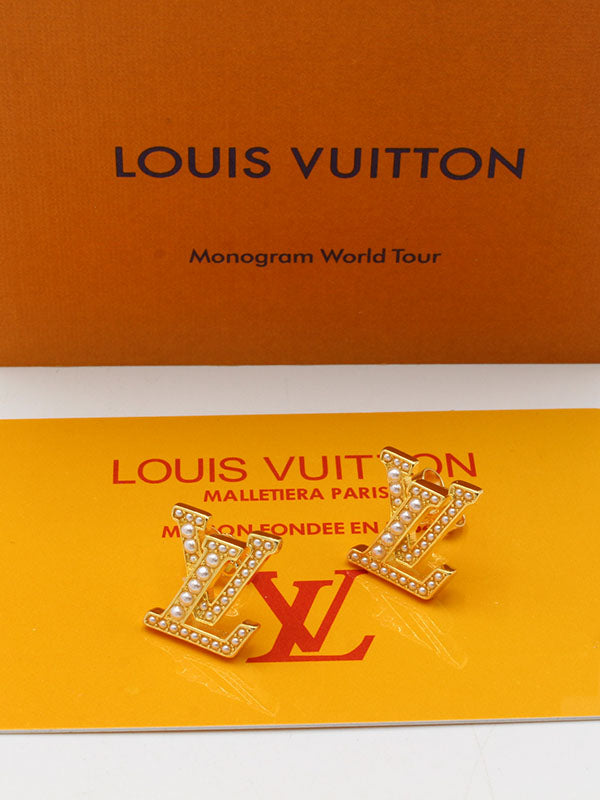 حلق لويس فيتون لوقو بيرل لوقو ذهبي حلق louis vuitton