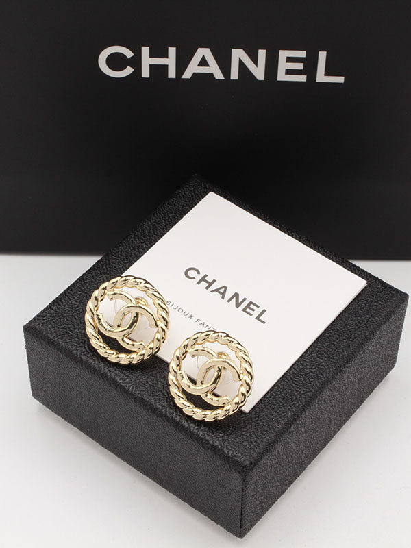 حلق شانيل ميتال قولد لوقو حلق chanel