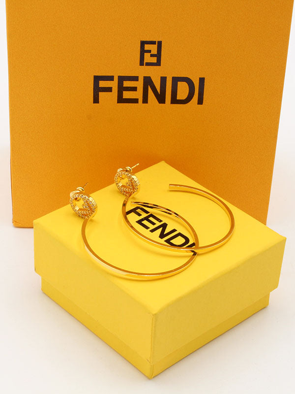 حلق فندي ميتال كبير زركون لوقو حلق fendi