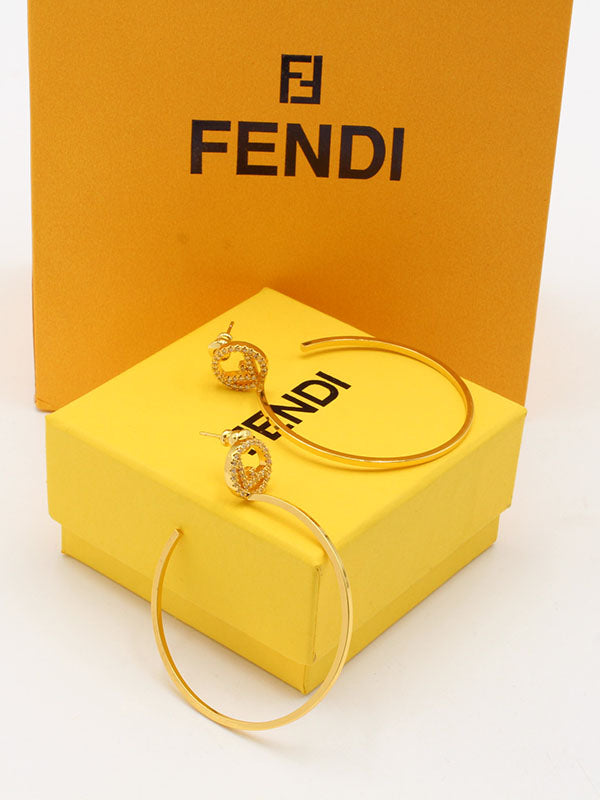 حلق فندي ميتال كبير زركون لوقو حلق fendi