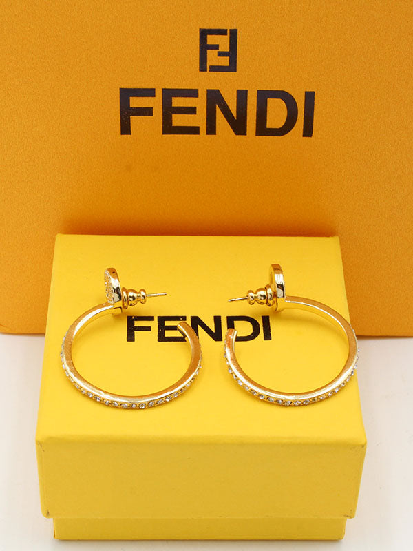 حلق فندي زركون وسط لوقو ذهبي حلق fendi