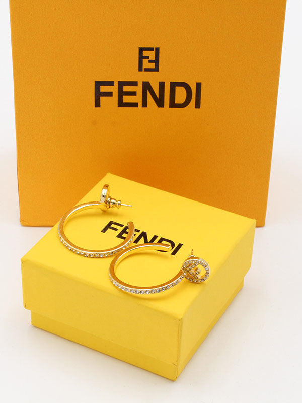 حلق فندي زركون وسط لوقو ذهبي حلق fendi