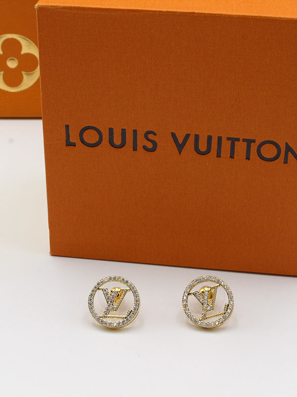حلق لويس فيتون مدور زركون ذهبي حلق louis vuitton ذهبي