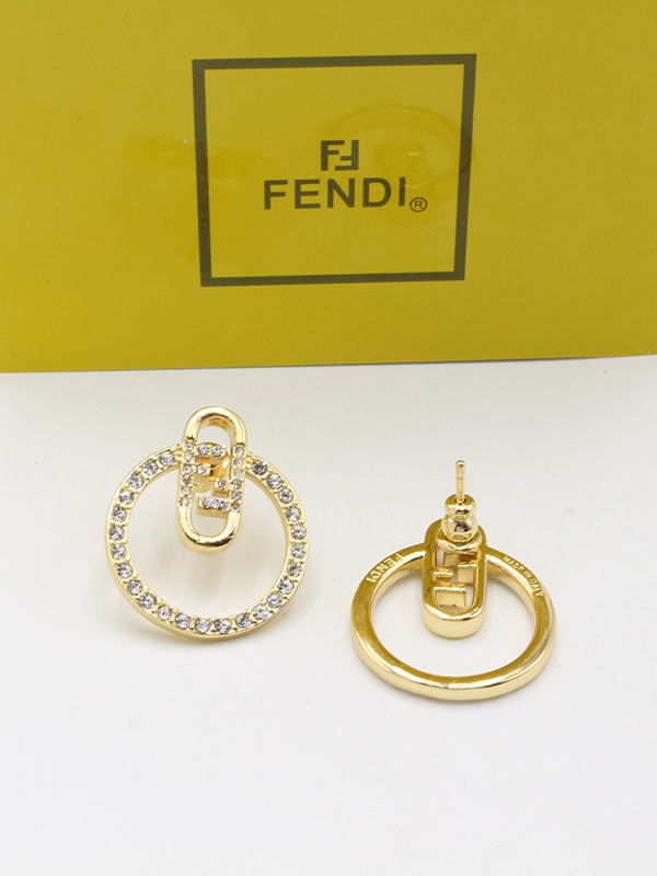 حلق فندي زركون لونق لوقو حلق fendi ذهبي