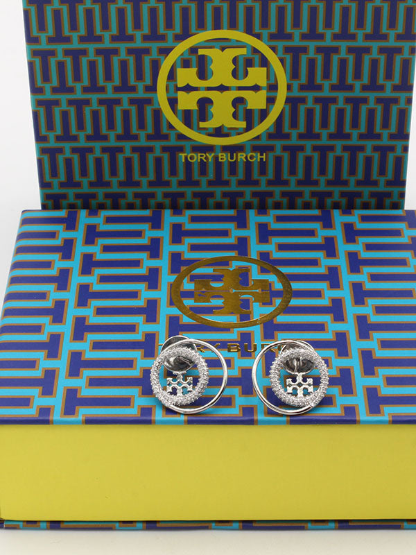 حلق توري بورش دبل سيركل زركون لوقو حلق tory burch فضي