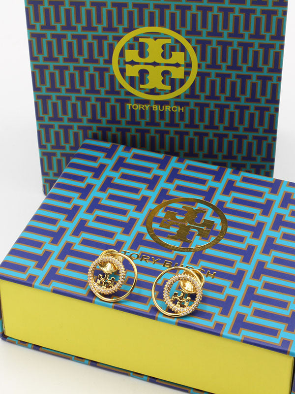 حلق توري بورش دبل سيركل زركون لوقو حلق tory burch ذهبي