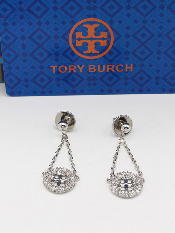 حلق توري بورش طويل زركون لوقو حلق tory burch فضي