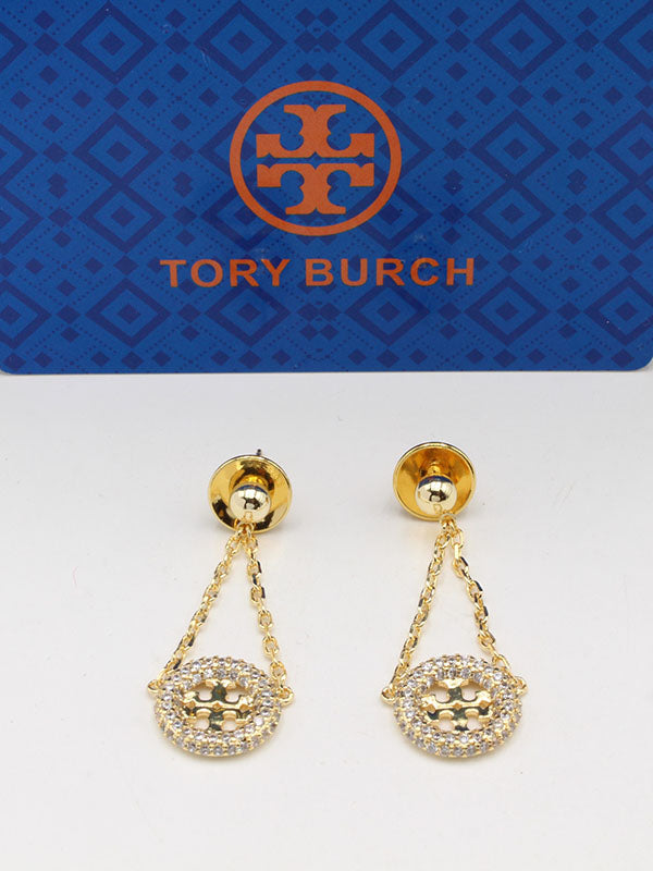 حلق توري بورش طويل زركون لوقو حلق tory burch ذهبي