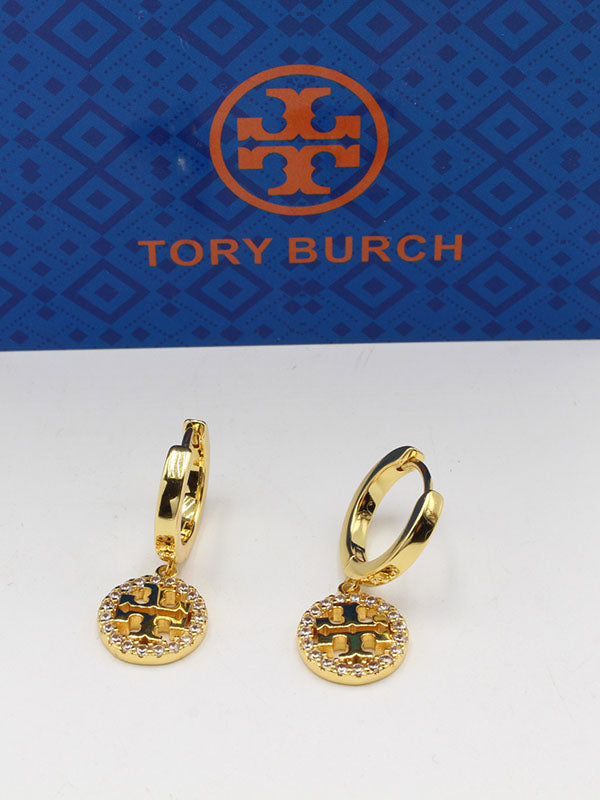 حلق توري بورش زركون لوقو مدور حلق tory burch ذهبي