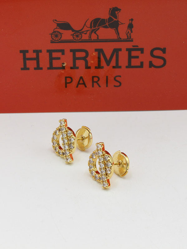 حلق هيرمز زركون لوقو حلق HERMES ذهبي