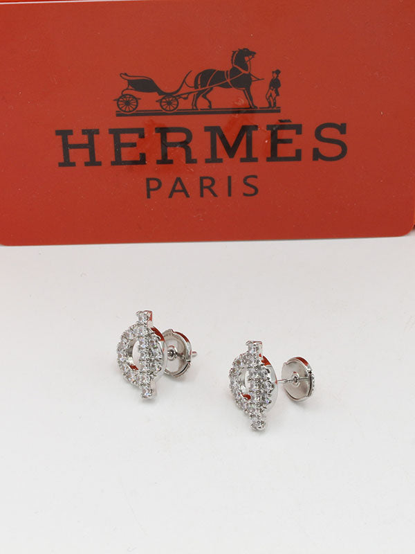 حلق هيرمز زركون لوقو حلق HERMES فضي
