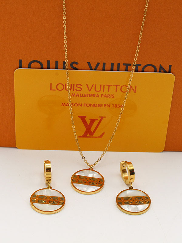 طقم لويس فيتون وايت شيل مدور 2 قطع اطقم louis vuitton ذهبي