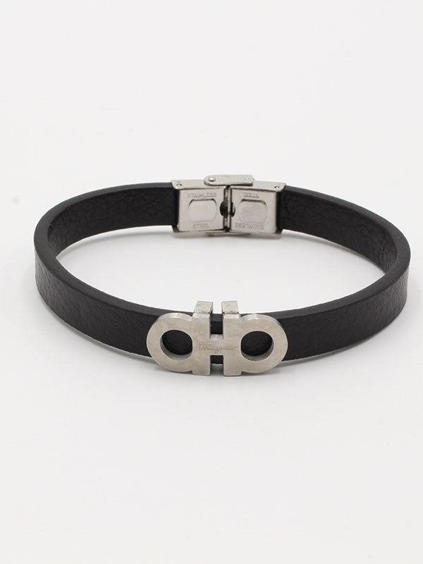 اساور فيرقامو جلد اسود رجالية اسواره jewel فضي