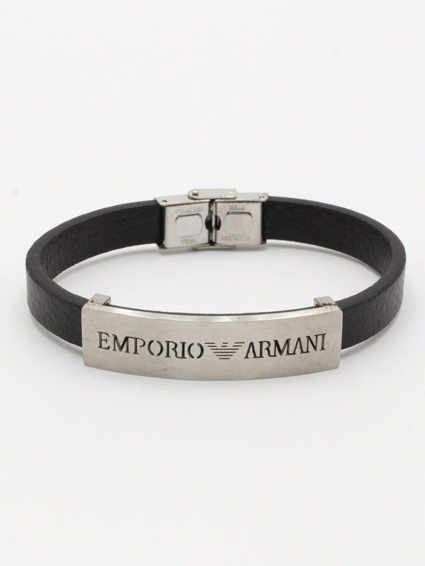 اساور امبريو ارماني جلد رجالية اسواره ارماني فضي