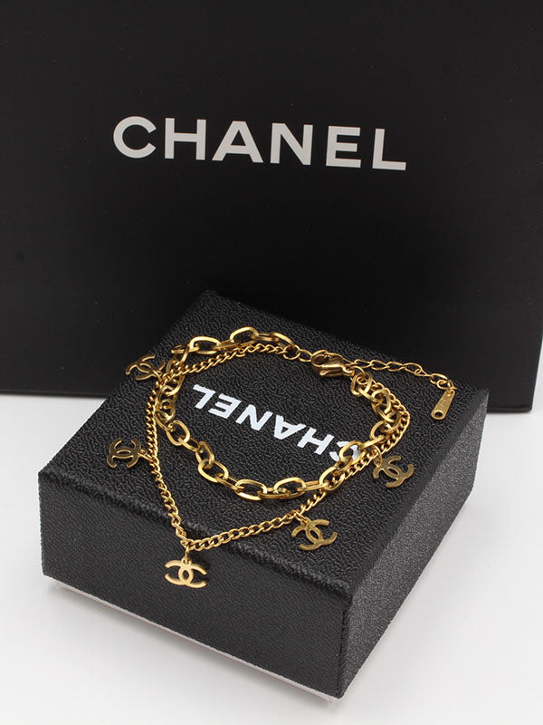 اسوارة شانيل جنزير طبقتين لوقو اسواره chanel ذهبي