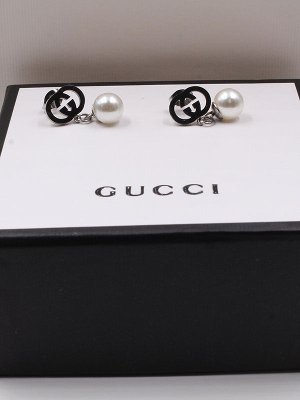 حلق قوتشي لولو ميتال ذهبي حلق gucci فضي