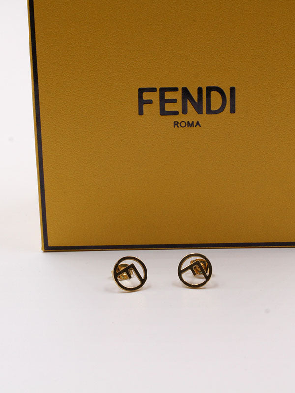 حلق فندي لوقو ذهبي صغير حلق fendi