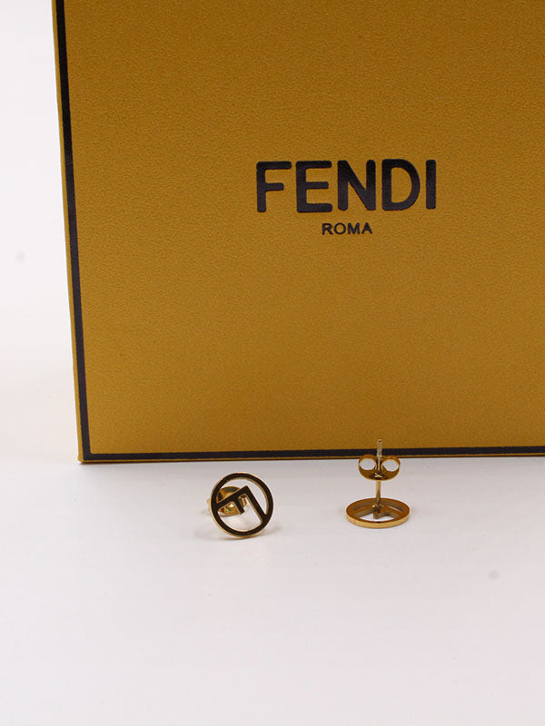 حلق فندي لوقو ذهبي صغير حلق fendi