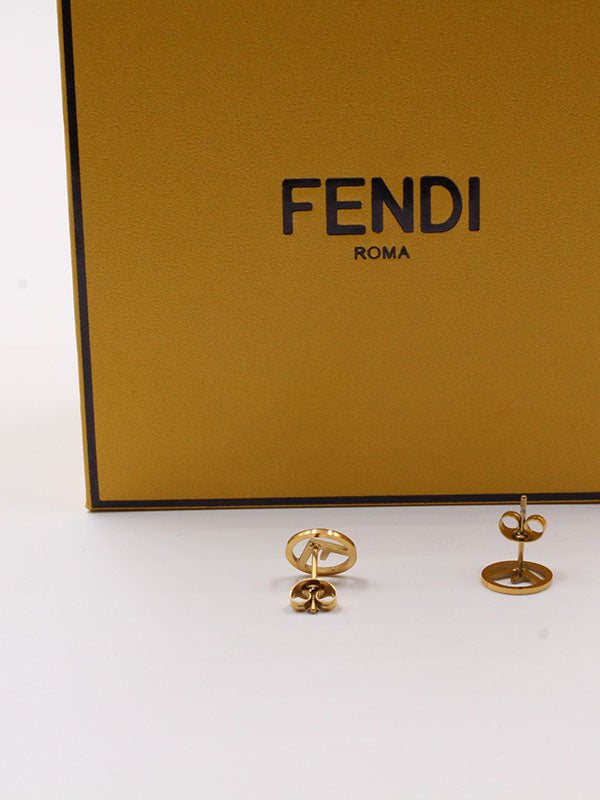 حلق فندي لوقو ذهبي صغير حلق fendi