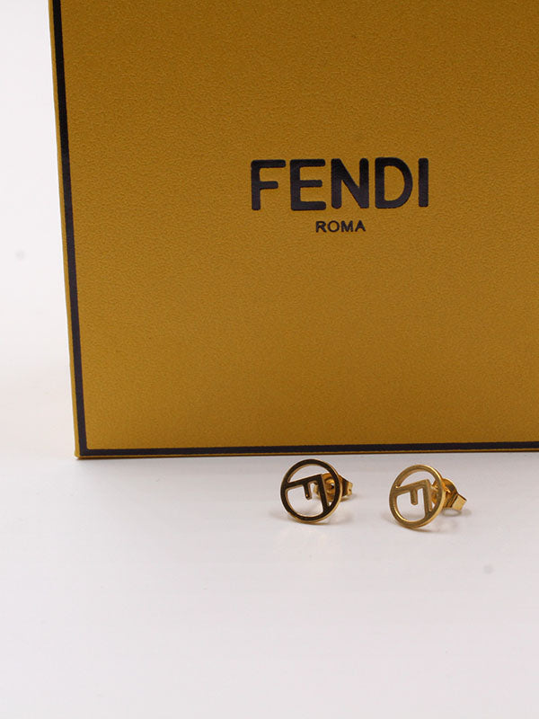 حلق فندي لوقو ذهبي صغير حلق fendi