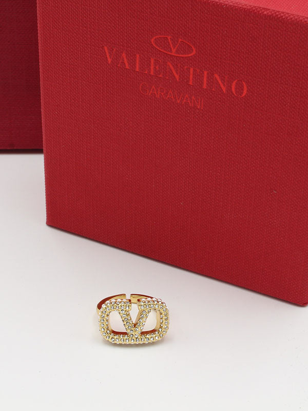 خاتم فالنتينو كريستال لوقو كبير خواتم VALENTINO ذهبي