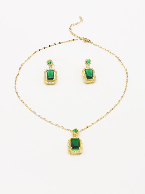 نص طقم زركون مربع اطقم new اخضر ذهبي