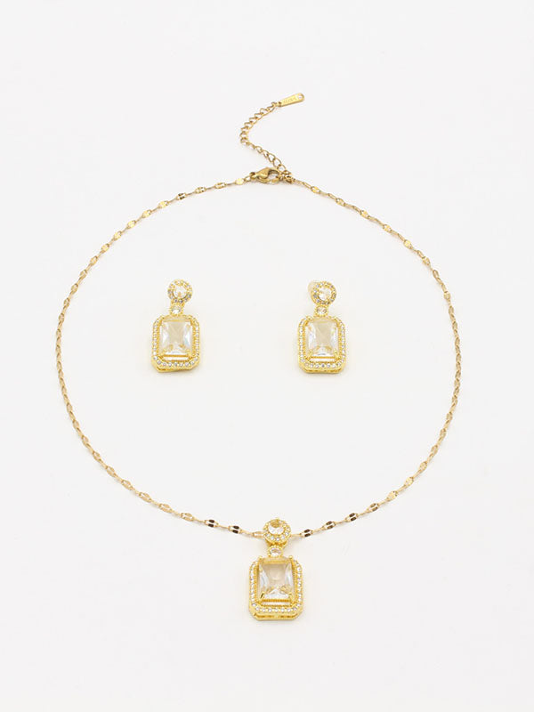 نص طقم زركون مربع اطقم new ابيض ذهبي