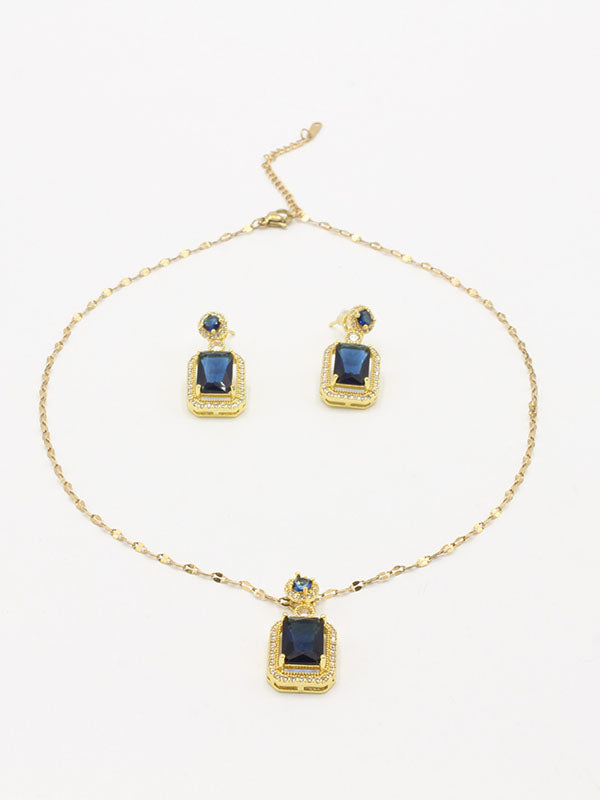 نص طقم زركون مربع اطقم new كحلي ذهبي