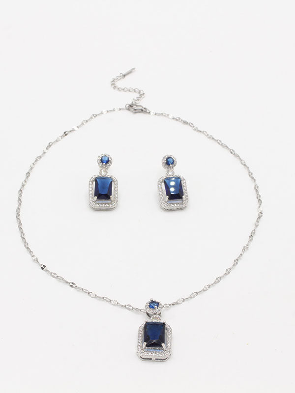 نص طقم زركون مربع اطقم new كحلي فضي