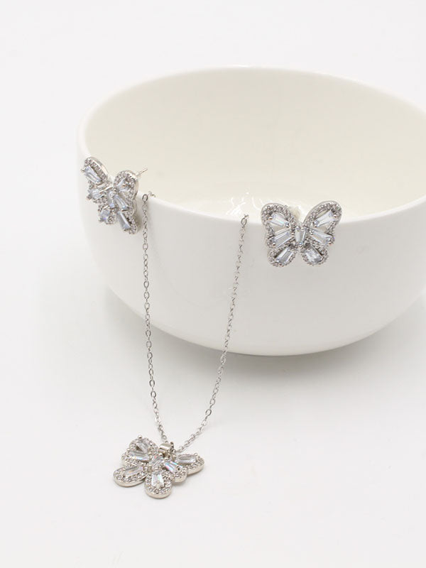 نص طقم زركون فراشة اطقم new فضي