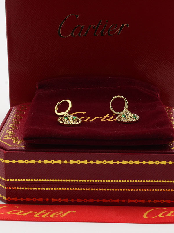 حلق كارتير تايقر مدور زركون اخضر حلق CARTIER
