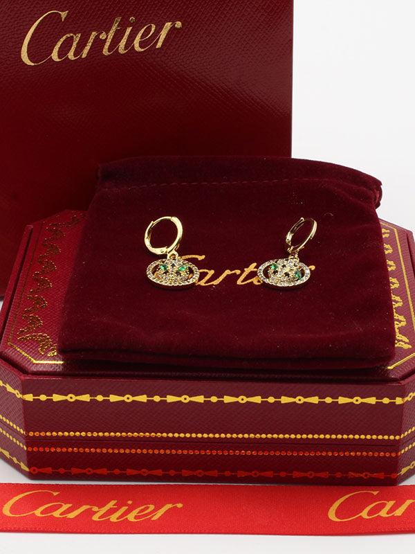 حلق كارتير تايقر مدور زركون اخضر حلق CARTIER ذهبي