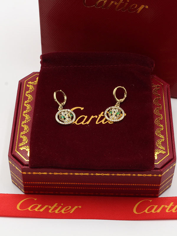 حلق كارتير تايقر مدور زركون اخضر حلق CARTIER