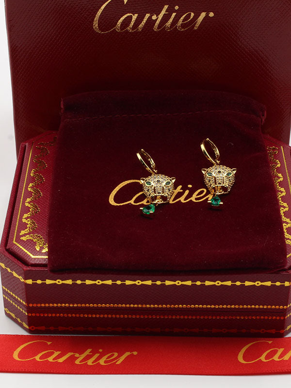 حلق كارتير تايقر زركون اخضر حلق CARTIER ذهبي
