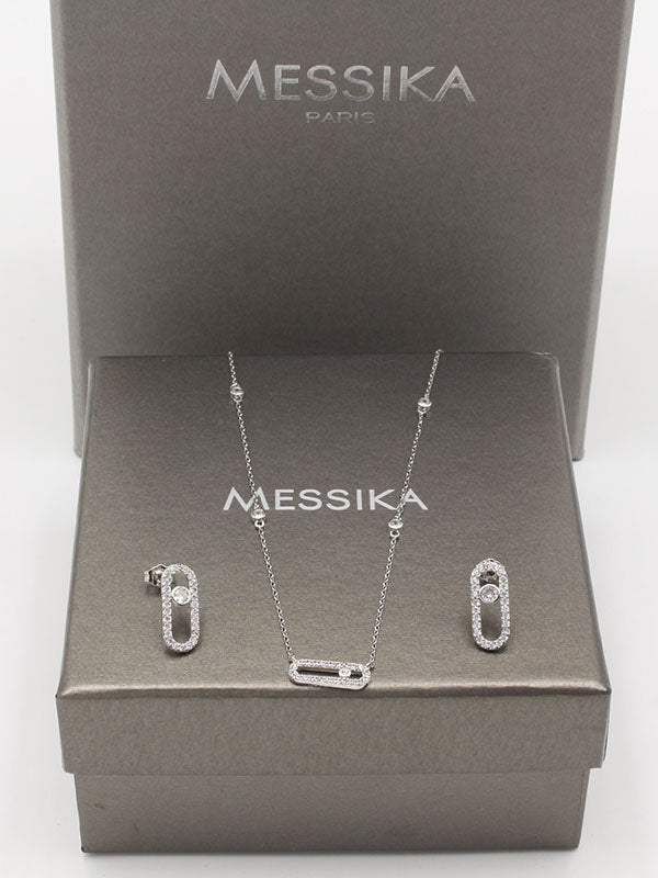 طقم ميسيكا 2 قطع ناعم زركون اطقم messika فضي
