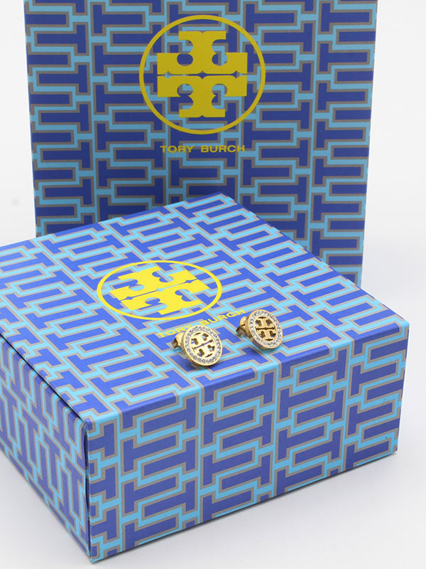 حلق توري بورش مدور كرستال حلق tory burch ذهبي