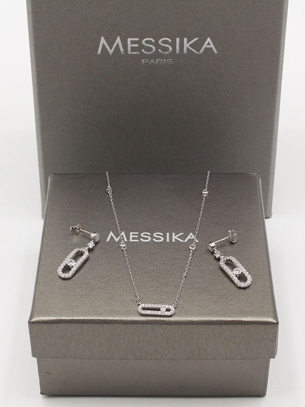 طقم ميسيكا 2 قطع سمبل زركون اطقم messika فضي