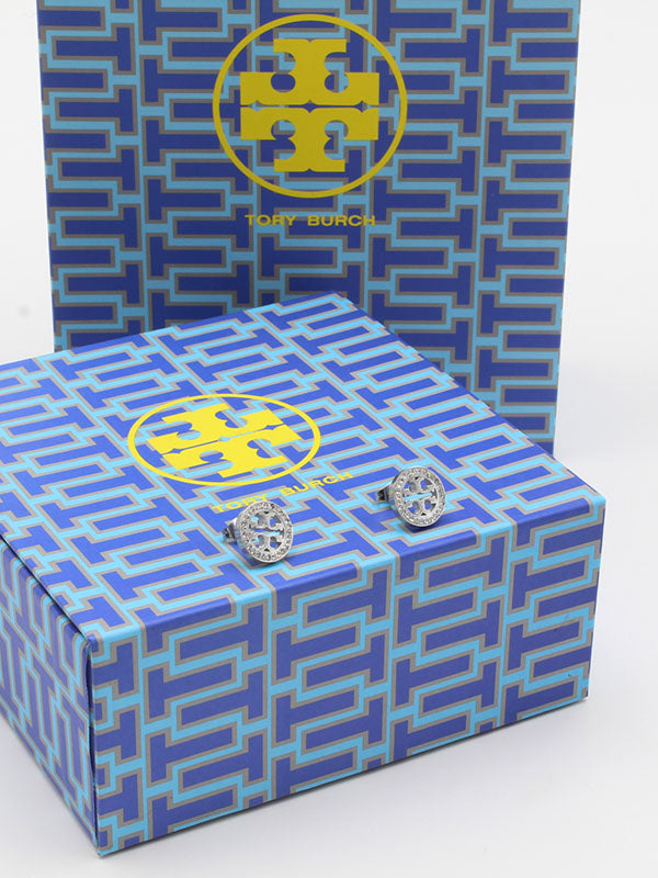 حلق توري بورش مدور كرستال حلق tory burch فضي