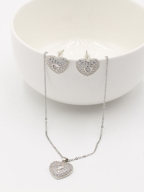 نص طقم زركون قلب اطقم new فضي