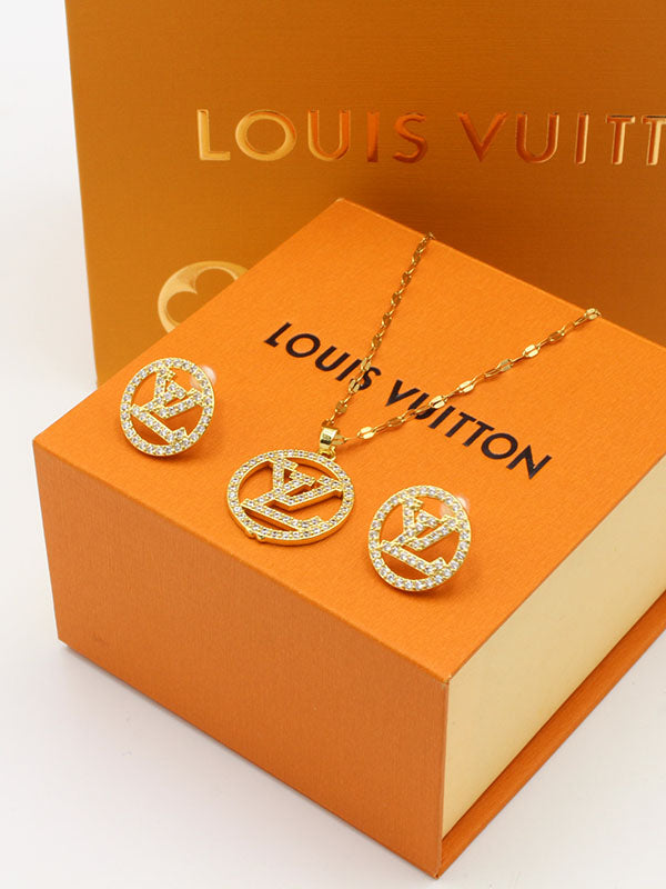طقم لويس فيتون زركون مدور نص طقم اطقم louis vuitton ذهبي